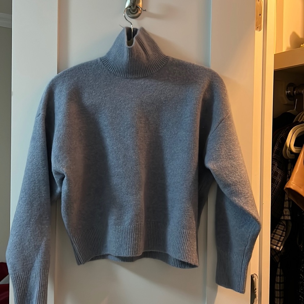 Blue cropped turtleneck sweater